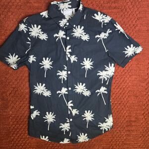 ASOS Design Navy Palm Tree Print Button-Up Shirt size L